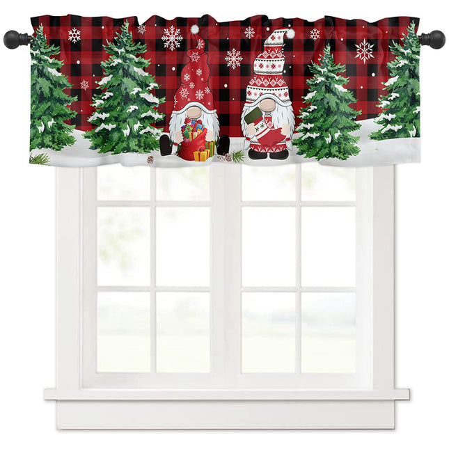 Christmas Valance for Windows Cute Christmas Gnome Window Toppers Valances Rod Pocket 1 Panel Xmas Tree Red Buffalo Plaid Window Treatments for Kitchen Bathroom Bedroom 54 x 18 inch