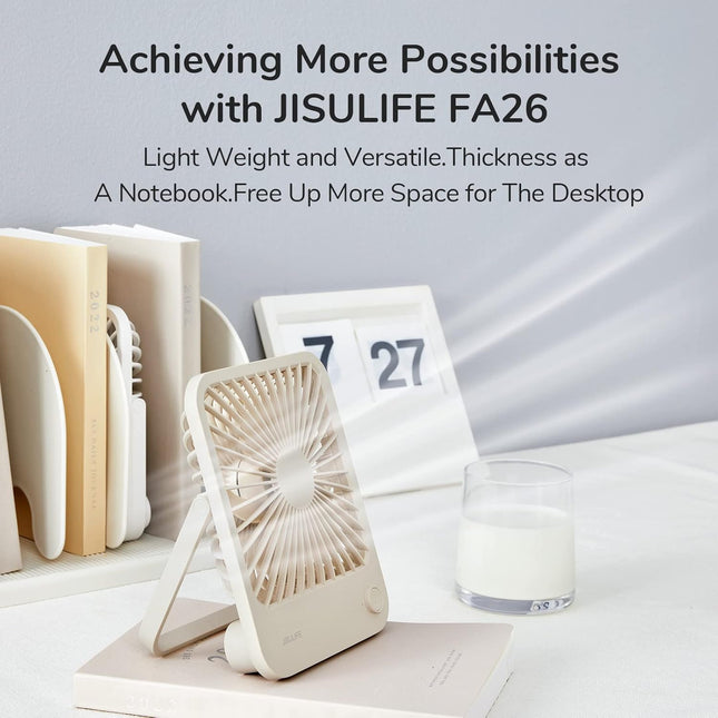 Jisulife Desk Fan Battery Operated Small Fan，180° Foldable Portable Fan, 4 Speeds Adjustable Ultra Quiet For Home Office Travel