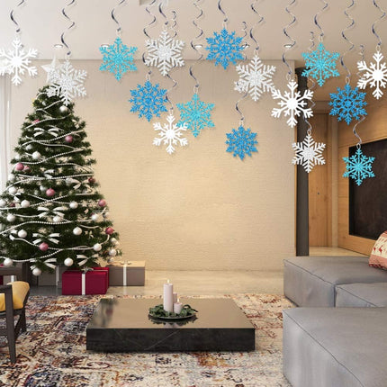 Snowflake Swirls Decoration Party Snowflake Christmas Hanging Swirls Winter Party Ceiling Decorations Blue White Silver Snowflake Garland for Year Winter Holiday Birthday Party Decorations