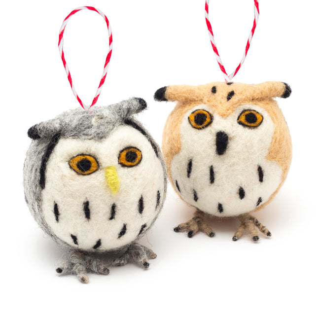 GLACIART ONE Wool Felt Owl Ornaments - 2 pk Cute Christmas Tree Hanging Decor, Standing Accessory for Table, Shelf or Desk, Room Decoration for Kitchen, Bedroom, Nursery Great Idea