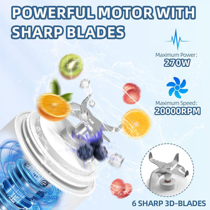 DENOKIN Portable Blender, Shakes and Smoothies Cordless Personal Size Blender 20oz with 6 Blade and a Travel Lid (Apple White)
