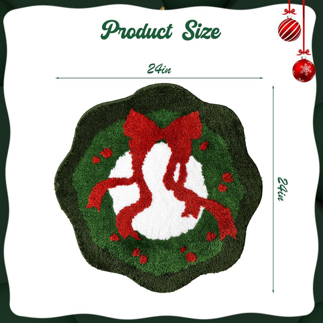MelonBoat Christmas Bathroom Rugs: Non-Slip Christmas Bath Mat with Wreath and Bows Design, Absorbent Cute Soft Christmas Decorations Bathroom Rugs, Washable Green Christmas Bath Mats 24 x 24 Inch