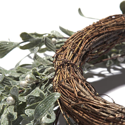LampLust Christmas Wreaths for Front Door, 20 Inch Flocked Mistletoe Wreath with Pearly White Berries, 75 LED Lights, Timer, Battery Powered, Farmhouse Wreath, Christmas Decorations Holiday Decor