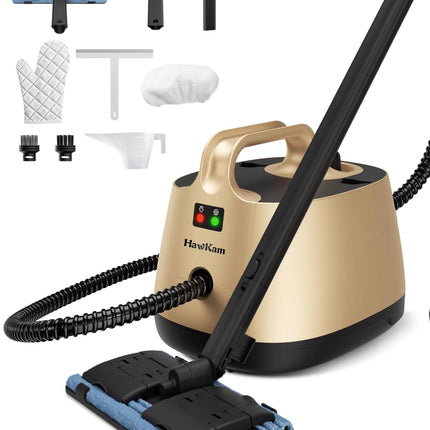 Steam Cleaner With 21 Accessories, Steamer For Cleaning, 5 Minutes Fast Heating, Portable Canister Steamer For Floors, Carpet, Cars, Tiles, Grout Cleaning, Chemical, 1.5L Capacity Gold