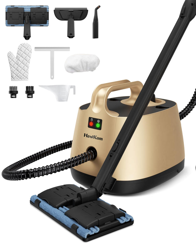 Steam Cleaner With 21 Accessories, Steamer For Cleaning, 5 Minutes Fast Heating, Portable Canister Steamer For Floors, Carpet, Cars, Tiles, Grout Cleaning, Chemical, 1.5L Capacity Gold