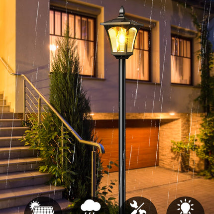 Solar Lamp Post Light, 64" Solar Lights Outdoor Waterproof IP65, Glass Post Lamp Solar Lights with Planter, Anti-Rust Outdoor Lights for Garden Yard Patio Decoration, Warm White