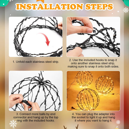 Brightown Outdoor Christmas Ball String Lights, 3 Pack 12 Inch Hanging Sphere Lights with Remote Control, 8 Modes, Timer, Christmas Decorative Waterproof Lights for Indoor Outdoor Decor