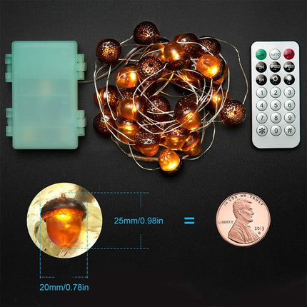 KAiSnova 3D Acorn Fall Decor Harvest String Lights Battery Powered with Remote and Timer 10ft 30 LEDs Thanksgiving Decorations Lights for Home Party Autumn Christmas Tree Lights
