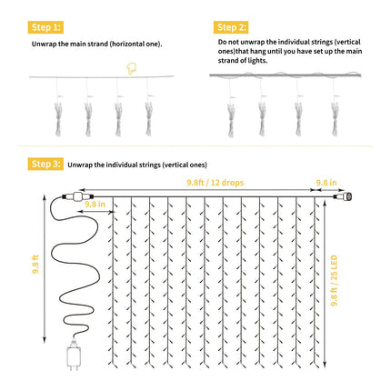Brightown 300 LED Curtain String Lights, 9.8 FT Hanging Fairy Lights with Remote, 8 Modes, Connectable Waterproof Window Lights for Bedroom Backdrop Wedding Outdoor Christmas Party, Warm White
