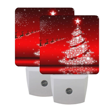2 Pack Christmas Tree Night Light, Xmas Red Nightlighs Plug-in Dusk to Dawn Smart Sensor Led Nightlight for Bedroom Bathroom Kitchen Hallway Stairs Energy Efficient Decor Desk Lamp