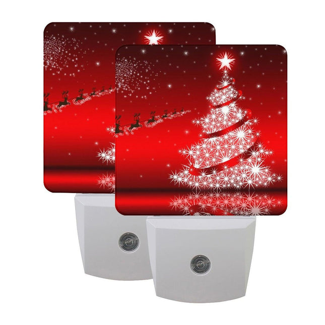 2 Pack Christmas Tree Night Light, Xmas Red Nightlighs Plug-in Dusk to Dawn Smart Sensor Led Nightlight for Bedroom Bathroom Kitchen Hallway Stairs Energy Efficient Decor Desk Lamp