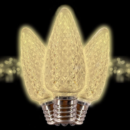 C9 Christmas Lights LED Bulb (Pack of 25) Soft Warm White Replacement Christmas Light Bulbs Faceted Retrofit Candle Shape Commercial Grade E17 Socket Roof Lights Bulbs