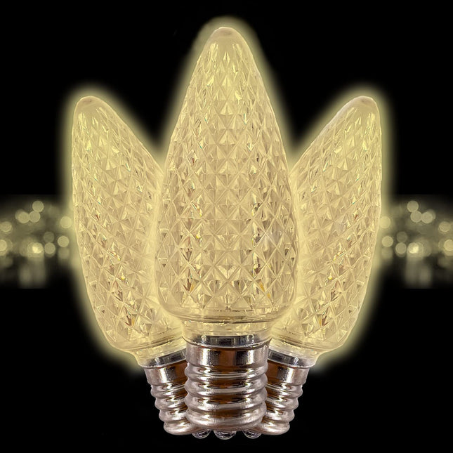 C9 Christmas Lights LED Bulb (Pack of 25) Soft Warm White Replacement Christmas Light Bulbs Faceted Retrofit Candle Shape Commercial Grade E17 Socket Roof Lights Bulbs
