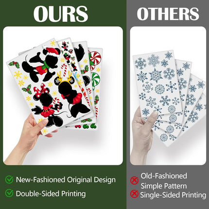 Yovkky 88 PCS Merry Christmas Window Clings, Year Christmas Mouse Xmas Tree Green Red Stickers Decals Decor, Peppermint Candy Wreath Winter Snowflakes Holiday Party Home Kitchen Decorations