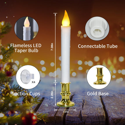 Christmas Window Candles Lights, Battery Operated Window Candles with Remote, LED Window Candles with Candle Holders Suction Cups, Flameless Window Candles for Holiday Decoration- 4 Pack