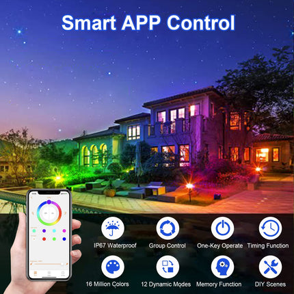 Spot Lights Outdoor, RGB Landscape Lighting 4XPack 15W IP67 Waterproof Spotlight Outdoor with Smart APP Control for Pathway Lights,LED Indoor Light(DC/AC 12V)