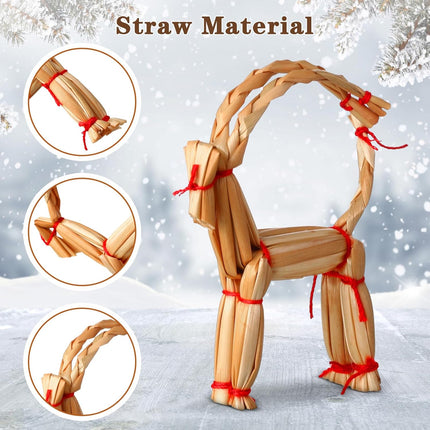56 Pcs Straw Ornaments Set Scandinavian Christmas Decorations Including Stars Snowflakes Hearts Angel Wreath Goats/Julbuck for Danish Norwegia Nnordic Christmas Tree (Heart)