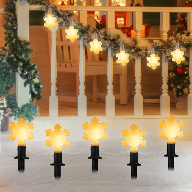 Snowflake Lights Outdoor, 10 Snowflake Christmas Pathway Lights Outdoor Christmas Decorations Yard Sidewalk Walkway Driveway Marker Stake, Warm White