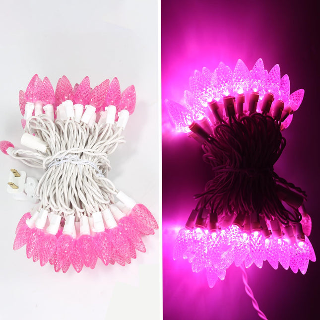 Pink Led Lights C6 White Wire 70L 24.8 ft UL Listed Connectable Christmas Outdoor Decoration Lights for Mother's Day Birthday Wedding for Room and Garden Decorations