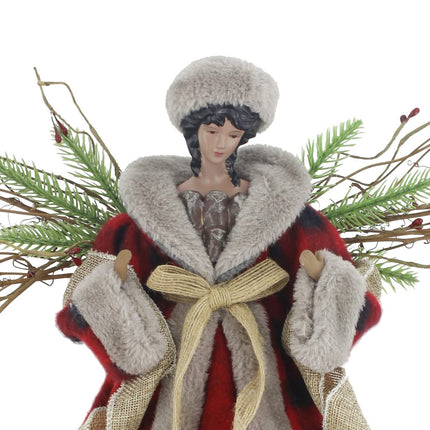 Windy Hill Collection 14" Red Checkered Burlap Angel African American Ethnic Christmas Tree Topper or Table Top 514220