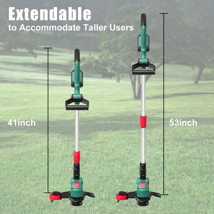 20V Grass Trimmer / Battery Weed Eater, HYPERECHO Auto-Feed Lines Cordless Grass Trimmer with 10 inch Cutting Diameter, Handle and Height Adjustable Weed Eater, 2.0Ah Battery and Fast Charger