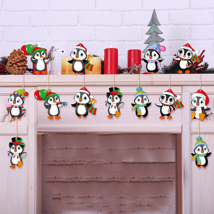 40 Pieces Christmas Penguin Ornaments for Xmas Tree Wood Christmas Ornaments Bulk with Rope Christmas Dancing Penguin Ornaments for Christmas Holiday Party Decorations