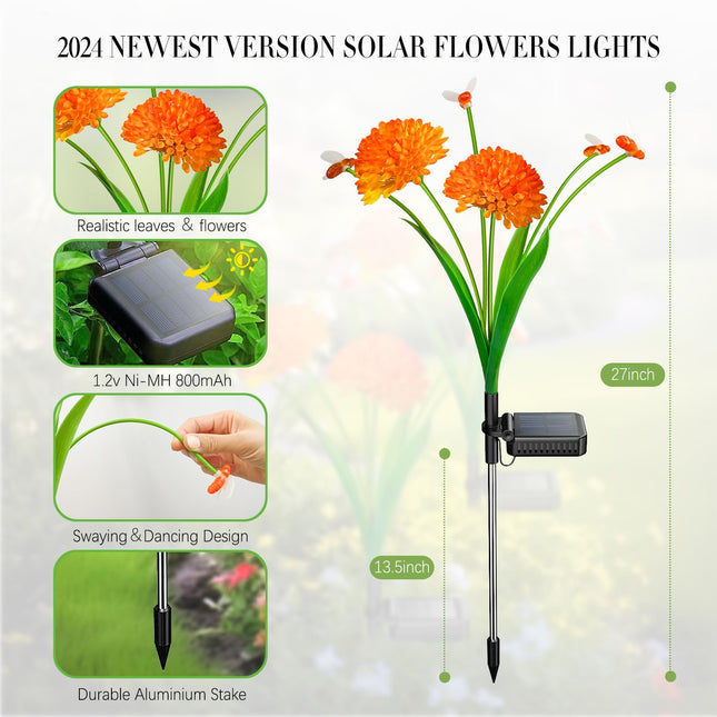 Solar Garden Lights, est 4 Pack Solar Swaying Bee Lights with Flowers, Waterproof Solar Firefly Lights Outdoor for Garden Patio Yard Pathway Fall Decoration, s for Women Mother's Day