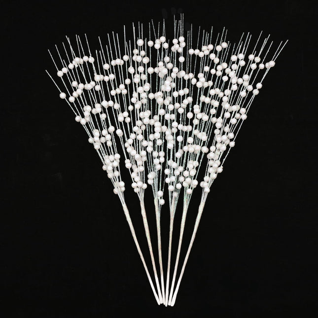 BLEUM CADE 6 Pack White Christmas Tree Decorations, 16" Glitter Berry Stems Ornaments, Christmas Picks Sticks for Christmas Tree Topper Filler Vase DIY Home Decor