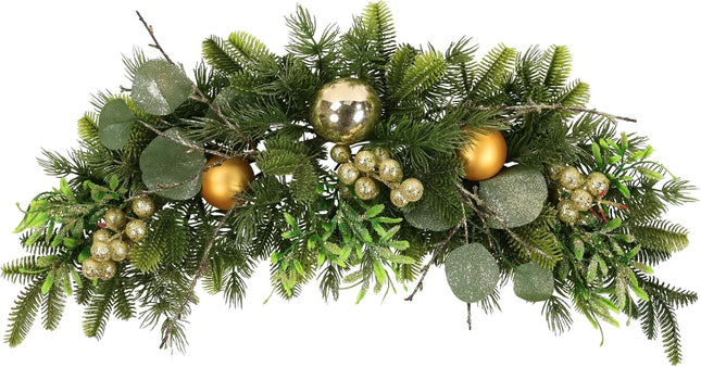 HEBE Christmas Swags 25" Artificial Christmas Decorative Swag Xmas Mailbox Swag Christmas Wreath with Red Berries Pine Cone Farmhouse Christmas Hanging Decorations for Indoor Outdoor Use