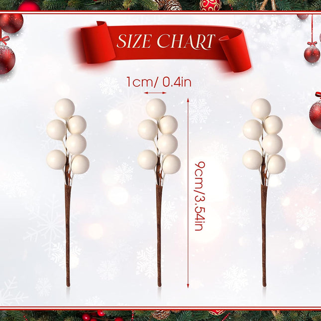 360 Pieces Artificial Holly Berries Christmas Winter Fake Berries Bunch Faux Cranberries Bunch on 60 Stems for Table Centerpiece (White)