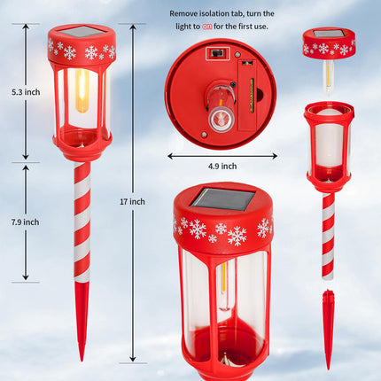 6 Pack Solar Christmas Pathway Lights - Christmas Decorative Lights Waterproof & Auto On/Off Xmas for Garden Landscape Patio Yard Walkway Decor