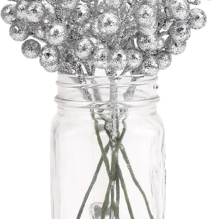 DIYASY Silvery Berry Stems for Christmas Tree Ornaments,20 Pcs 7.8 Inch Artificial Glitter Christmas Tree Picks,DIY Xmas Wreath, Holiday and Home Decoration