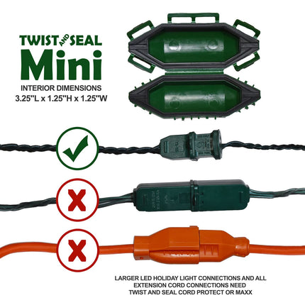 Mini Holiday Light Cord Protector and Christmas Light Plug Cover - Green (10 Pack)