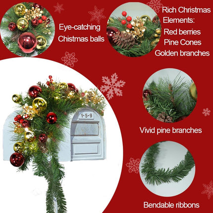 27.6inch Prelit Christmas Mailbox Swag with Lights Mailbox Swag Christmas Decoration Staircase Pine Teardrop Swag Christmas Garland Wreath Mailbox Decor Swag for Xmas Holiday Outdoor Indoor Home Decor