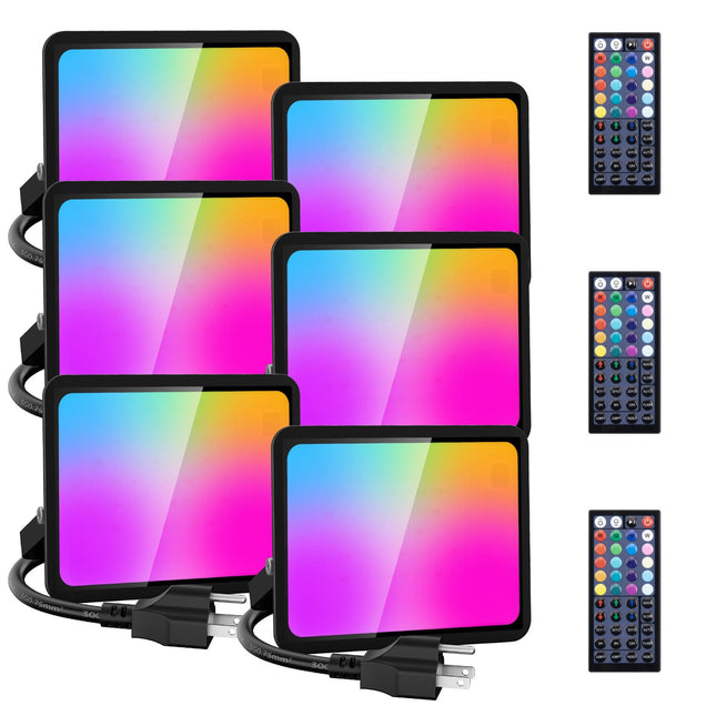 25W LED Flood Light Outdoor, 2700K Warm White RGB Flood Lights with Remote, DIY Color Changing Outdoor Lights, IP66 Waterproof Uplights for Events, Uplighting for Christmas, LED Stage Lights 6 Pack