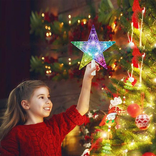 Christmas Star Tree Topper 9.5inch 17 colors 8 dynamic modes with Versatile Remote Controller 3AA Battery Powered for Lighted Christmas Tree Décor