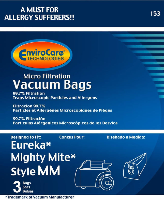Envirocare Micro Filtration Vacuum Cleaner Dust Bags Made To Fit Eureka Style Mm Eureka Mighty Mite 3670 And 3680 Series Canisters 3 Pack