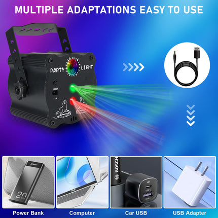 AMKI Party Lights DJ Disco Lights Rave Light + LED Disco Projector 2 in 1 with Remote Control USB Powered RGB Sound Activated Strobe Light for Christmas Halloween KTV Bar Plastic Corded Electric