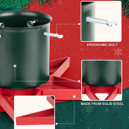 GuuG Real Christmas Tree Stand Base - Live Trees Small Christmas Tree Holder up to 6.5ft Trees for Real Xmas Trees 0.53 Gal Star+ Green&Red