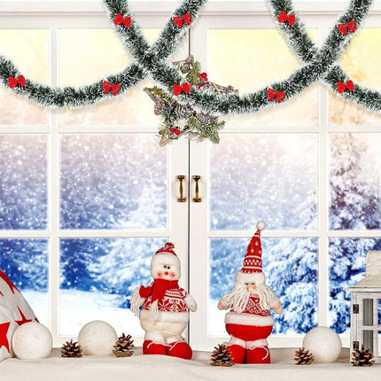 50Ft Christmas Garland, Christmas Tinsel Garland with 37 Red Bows for Indoor Outdoor and Home Decor, Christmas Metallic Twist Garland Xmas Tree Decorations for Holiday Wedding Party Supplies (Green)
