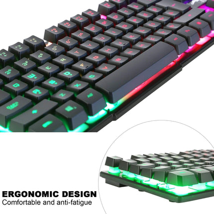Multiple Color Rainbow LED Backlit Mechanical Feeling USB Wired Gaming Keyboard and Mouse Combo for Working or Game