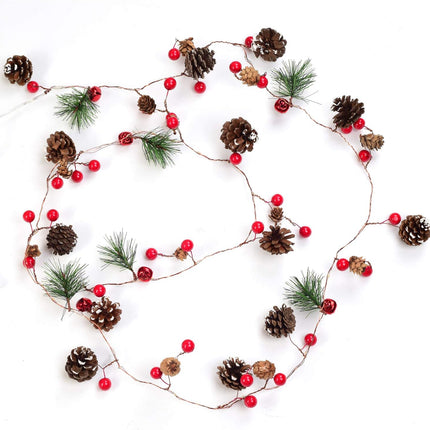 Artiflr 6.7FT Christmas Garland with Lights, 20 LED Red Berry Pine Cone Garland Lights Battery Operated, led Garland String Lights, Christmas Decorations for Home, Garland for Fireplace