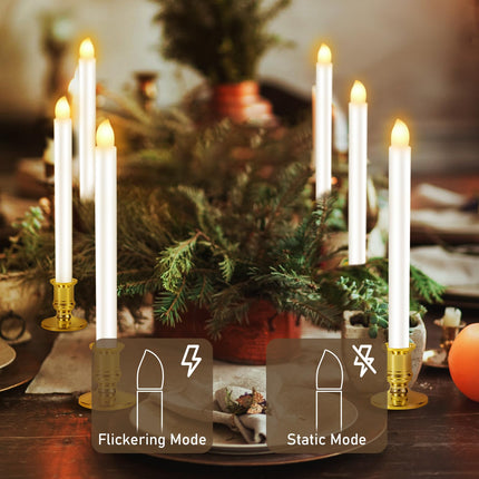 12 Pack Christmas Window Candles, Battery Operated Window Candles with Timer Remote, LED Window Candles with Candle Holders Suction Cups, Flickering Candles for Christmas Decorations, Gold