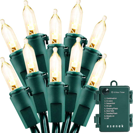 Christmas Lights - Battery Operated String Lights 50 LED String Lights Mini Lights with Auto-Timer and 8 Lighting Modes for Christmas Wreath Party Wedding Garden Home Decoration, Warm White