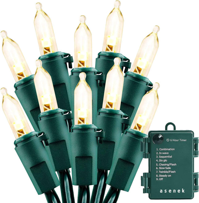 Christmas Lights - Battery Operated String Lights 50 LED String Lights Mini Lights with Auto-Timer and 8 Lighting Modes for Christmas Wreath Party Wedding Garden Home Decoration, Warm White