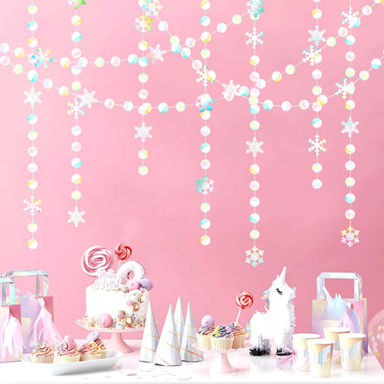 Iridescent-Holographic Christmas Party-Decorations Snowflake-Snow Garland - 61Ft Winter Wonderland Frozen Hanging Paper Streamers Banner,Birthday Year Decor Ouruola