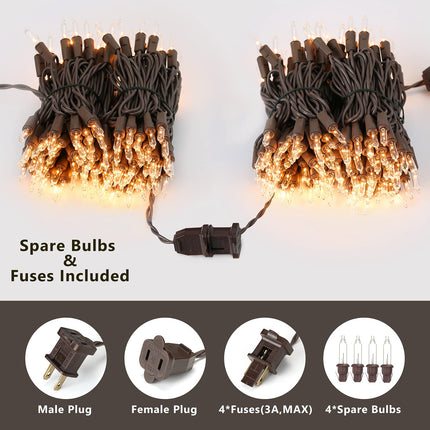 Christmas Lights, 300ct 69.6ft Incandescent Christmas Lights Connectable, Outdoor Christmas Tree Lights, 120V UL Indoor Christmas String Lights for Xmas Party Patio, Brown Wire, Warm White