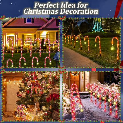 Candy Cane Lights Christmas Decorations, 12 Pack Solar Candy Cane Pathway Lights with 8 Modes and Timer, 72 LED Bright 1200mah Battery, Waterproof Christmas Candy Cane Solar Lights for Outside