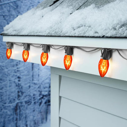C7 Replacement Bulbs, Orange Christmas Lights Bulbs, 5W Incandescent Bulbs for Halloween Outdoor String Lights Patio Xmas Tree Decor, E12 Candelabra Base C7 Bulbs- 25 Pack