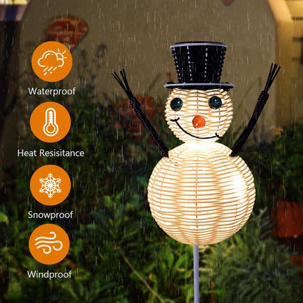 Snowman Pathway Lights,Solar Christmas Lights with Stakes Yard Decoration,Outdoor Rattan Lantern Solar Powered Light for Garden Landscape Patio Walkway